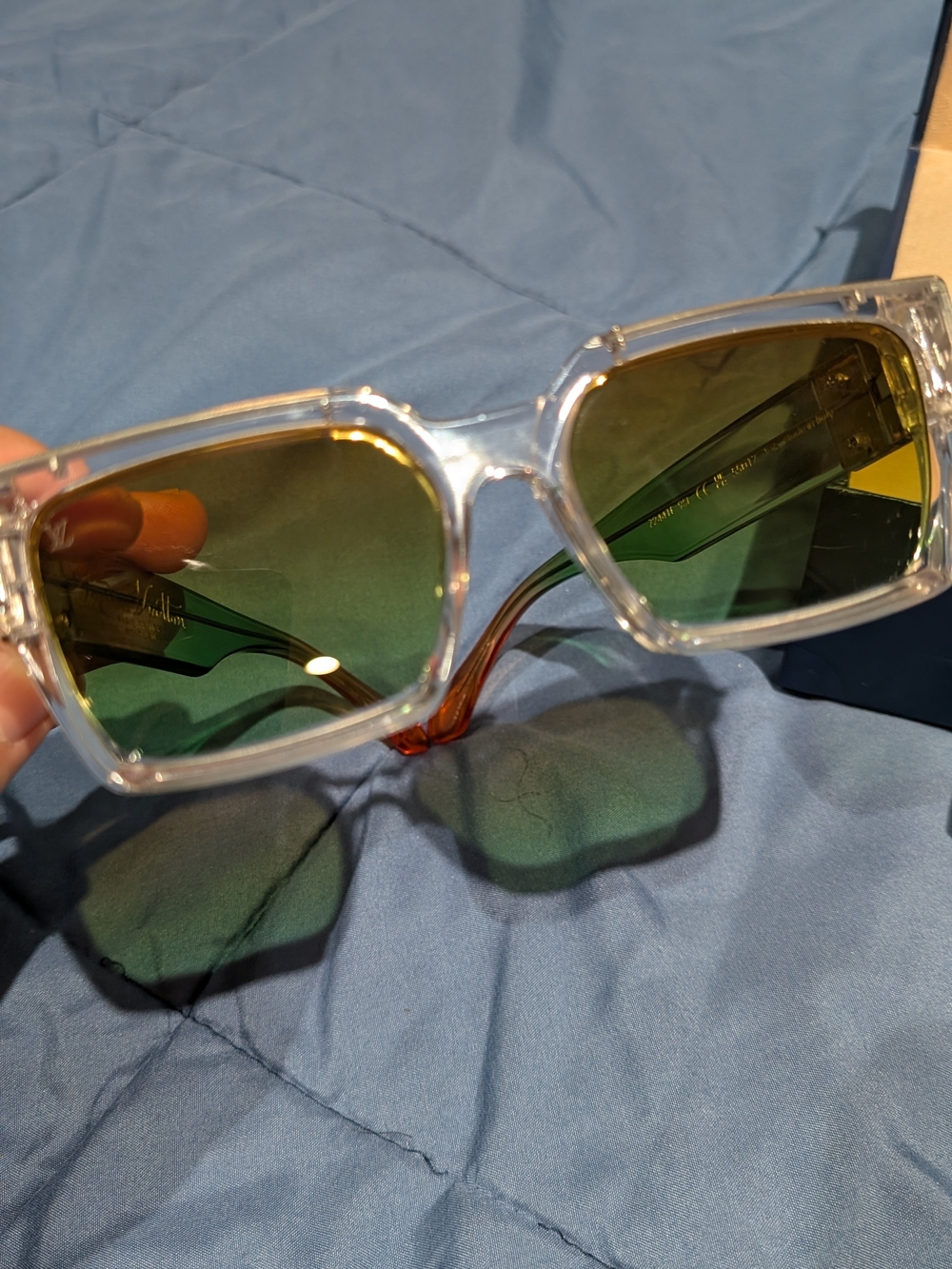 Louis Vuitton Clear Frame Sunglasses with Green Gradient Lenses